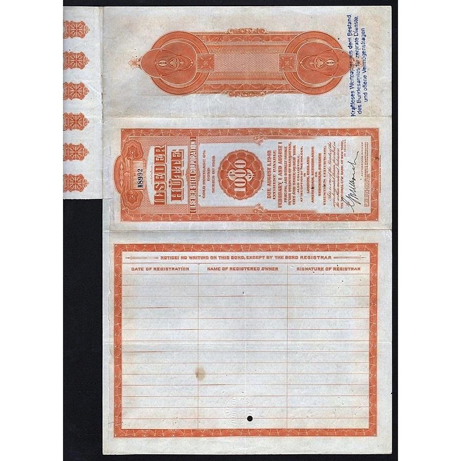 Ilseder Hütte / Ilseder Steel Corporation Stock Certificate