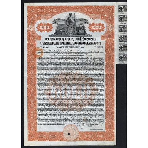 Ilseder Hütte / Ilseder Steel Corporation Germany Bond Certificate