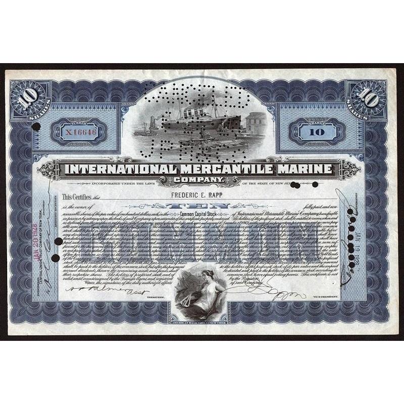 International Mercantile Marine Company ("Titanic") Stock Certificate