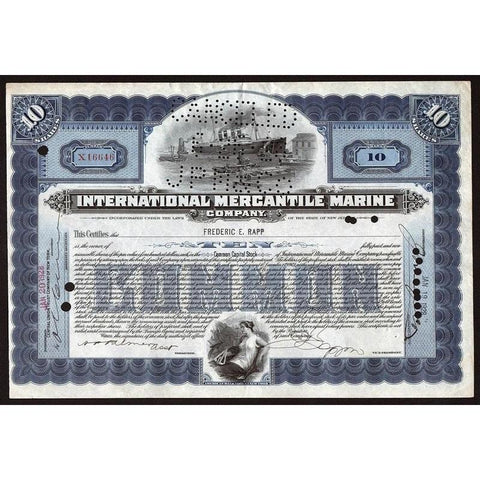 International Mercantile Marine Company ("Titanic") Stock Certificate