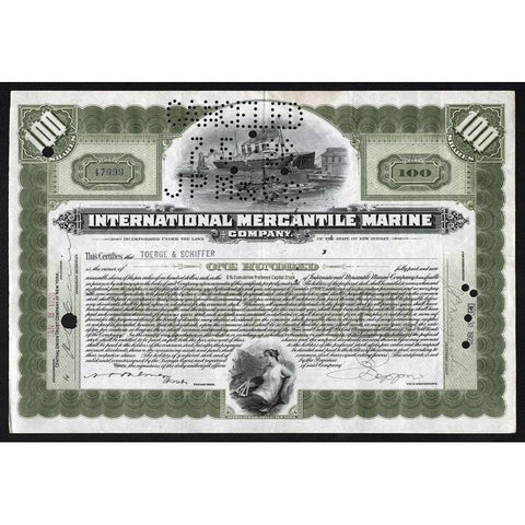 International Mercantile Marine Company ("Titanic") Stock Certificate