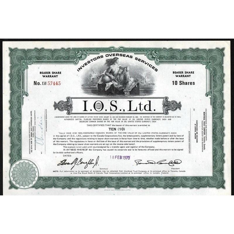 Investors Overseas Services, I.O.S., Ltd. Stock Certificate