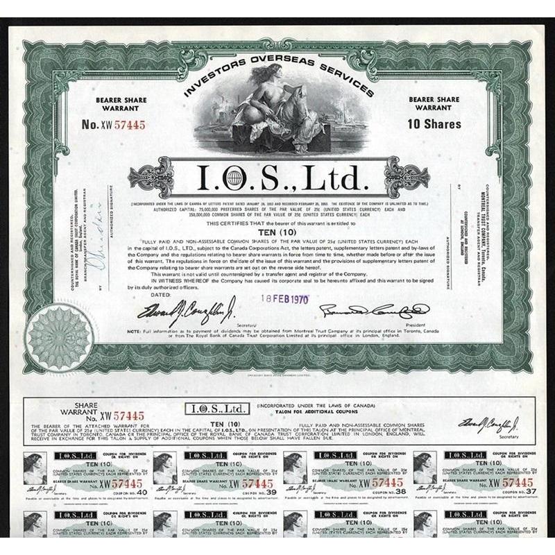 Investors Overseas Services, I.O.S., Ltd. Stock Certificate