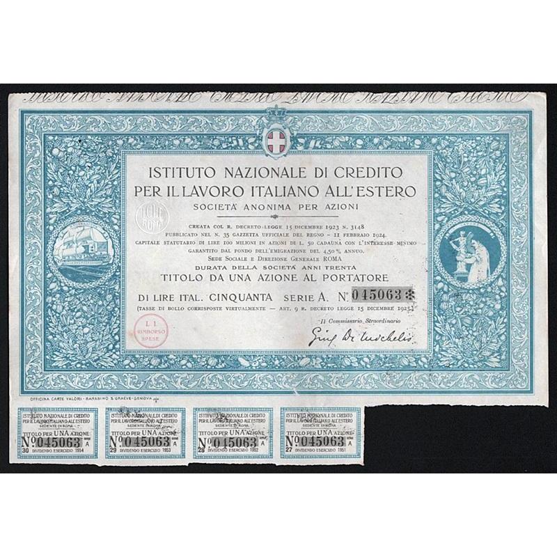 Istituto Nazionale di Credito per il Lavoro Italiano All'Estero Stock Certificate