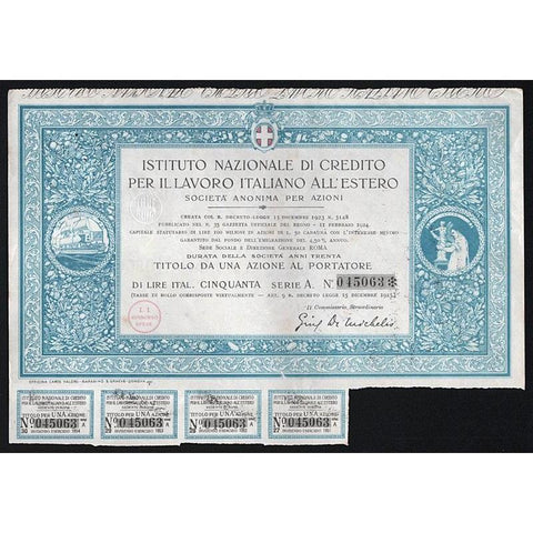Istituto Nazionale di Credito per il Lavoro Italiano All'Estero Stock Certificate