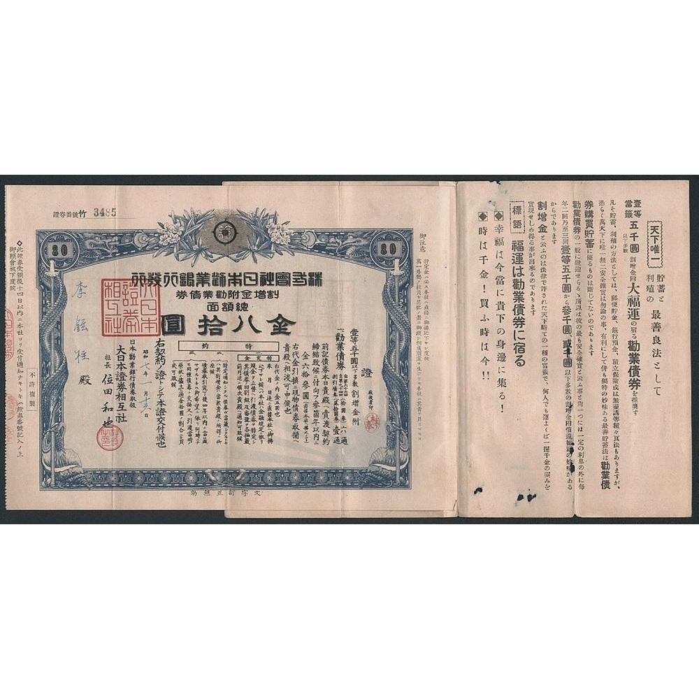 Japanese Work Bank Stock Certificate