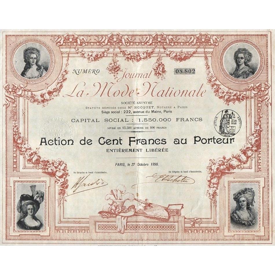 Journal La Mode Nationale Stock Certificate
