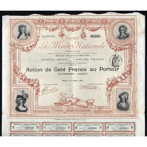 Journal La Mode Nationale Stock Certificate
