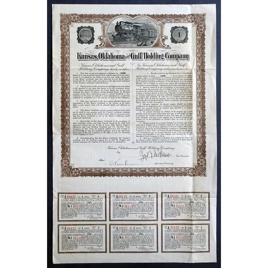 Kansas, Oklahoma and Gulf Holding Company Stock Certificate