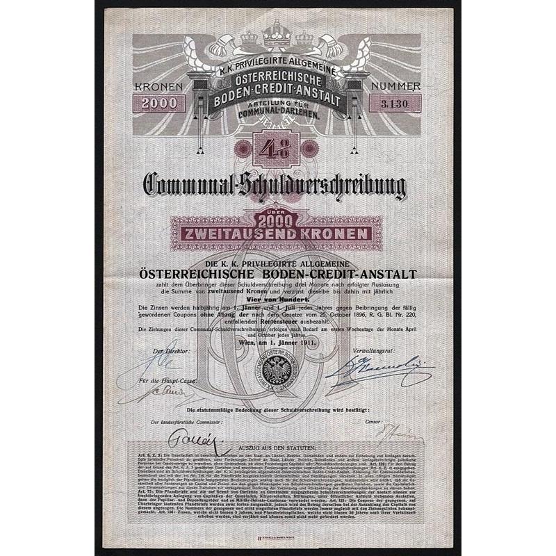K.K. Privilegirte Allgemeine Österreichische Boden-Credit-Anstalt Stock Certificate