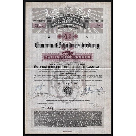 K.K. Privilegirte Allgemeine Österreichische Boden-Credit-Anstalt Stock Certificate