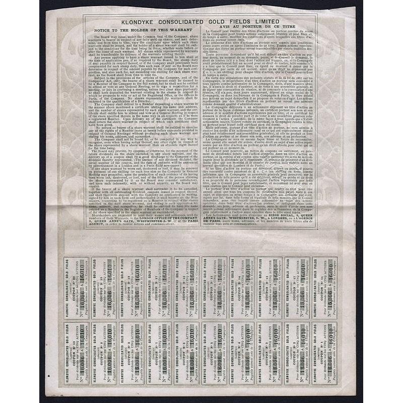Klondyke Consolidated Gold Fields (Limited) Stock Certificate