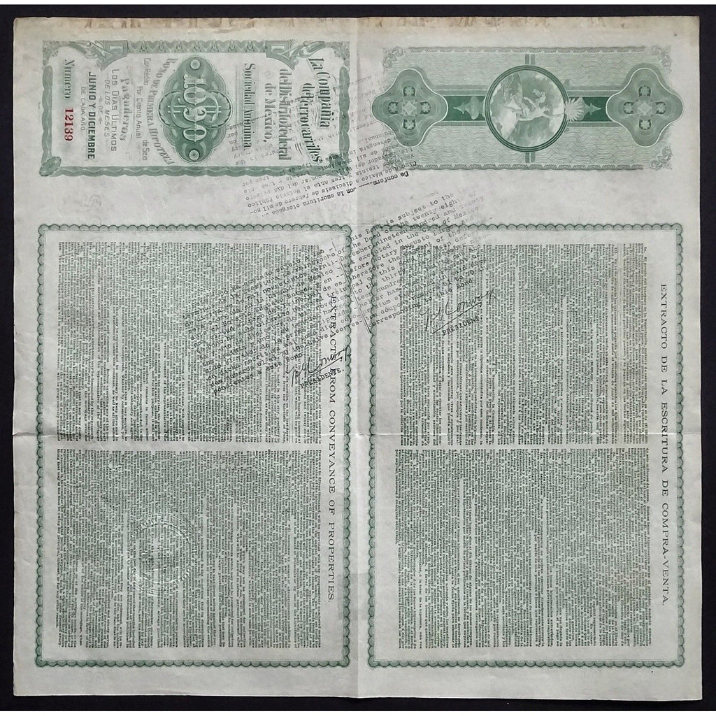 La Compania de Ferrocarriles del Destrito Federal de Mexico Stock Certificate