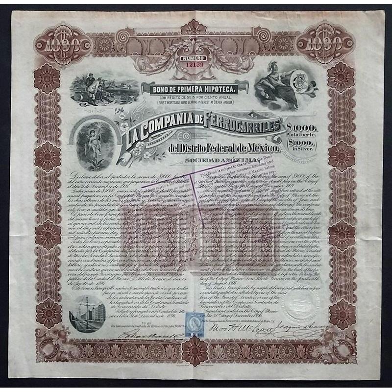 La Compania de Ferrocarriles del Destrito Federal de Mexico Stock Certificate