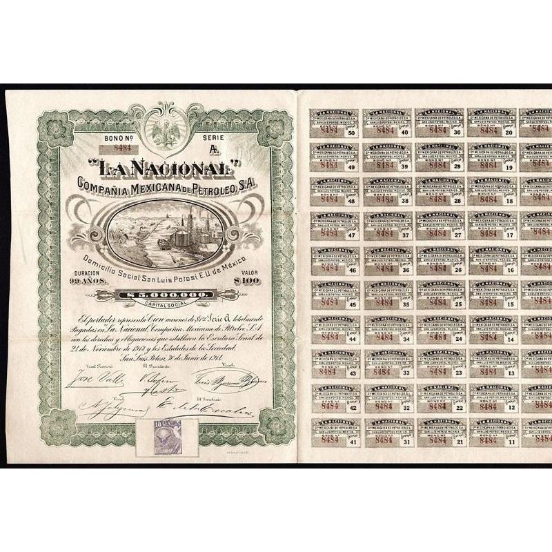 "La Nacional" Compania Mexicana de Petroleo, S.A. (San Luis Potosi) Stock Certificate