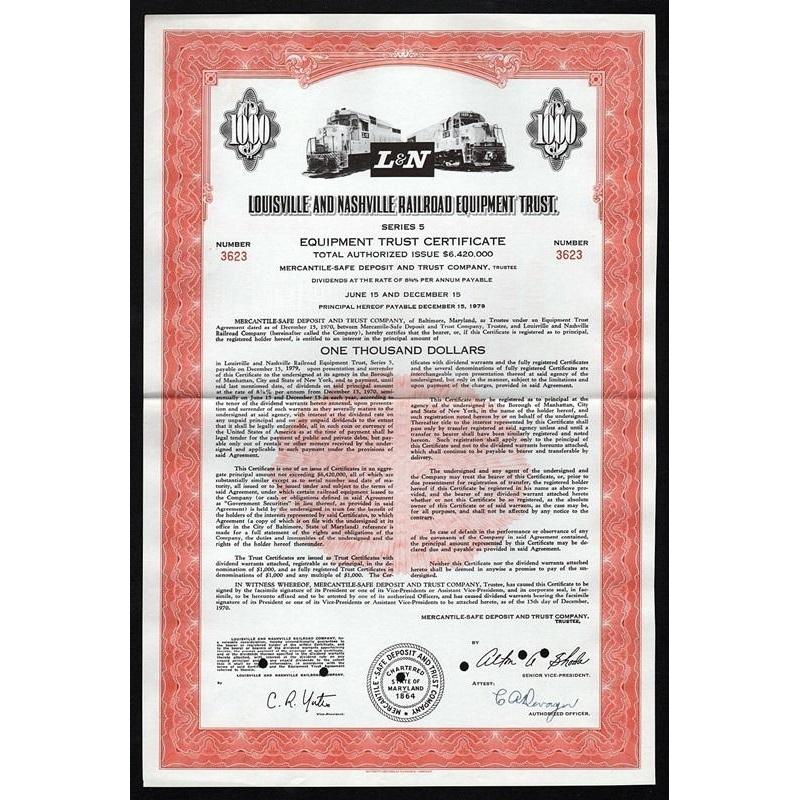 Louisville and Nashville Railroad Equipment Trust Stock Certificate
