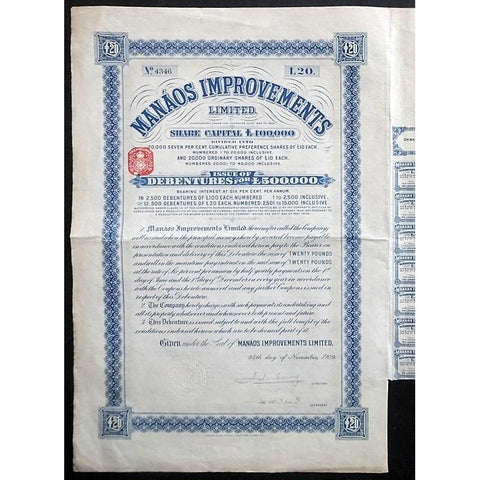 Manaos Improvements Limited Stock Certificate