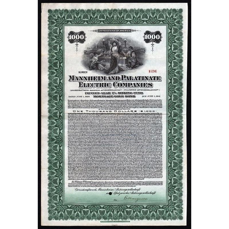 Mannheim and Palatinate Electric Companies - Grosskraftwerk Mannheim Aktiengesellschaft - Pfalzwerke Aktiengesellschaft Stock Certificate