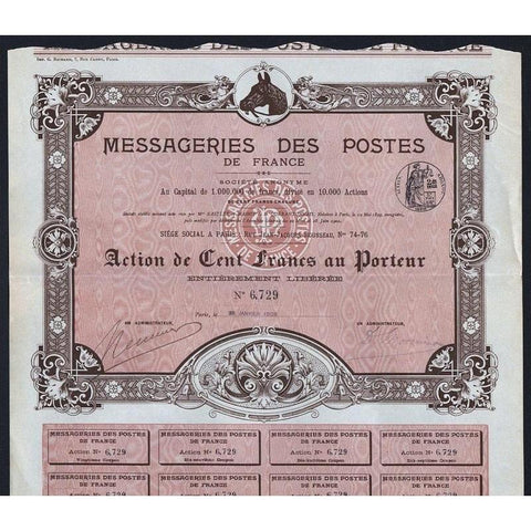 Messageries des Postes de France Stock Certificate