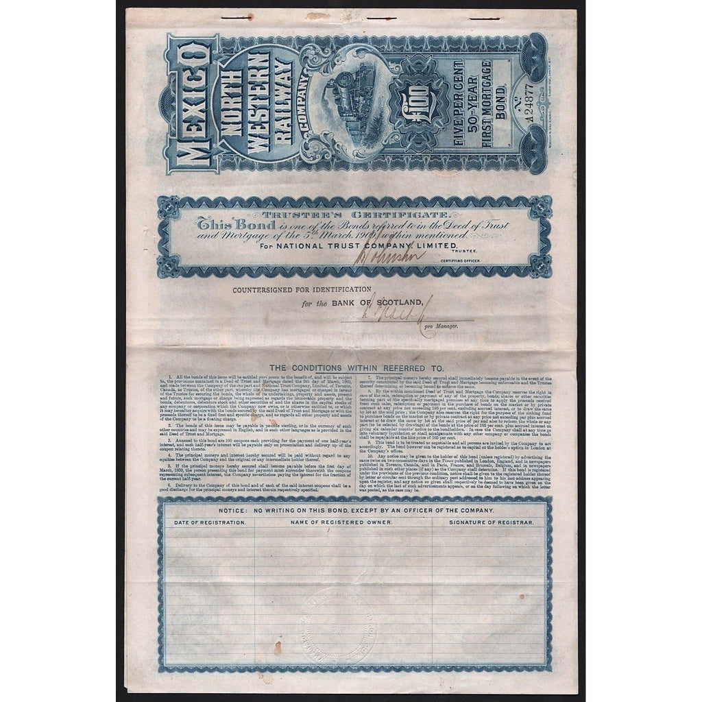 Mexico North Western Railway Company Stock Certificate