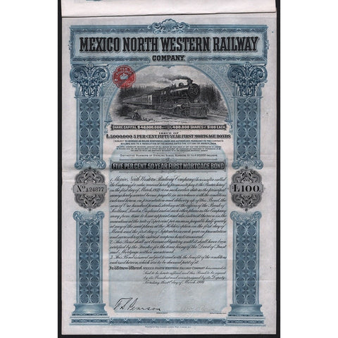 Mexico North Western Railway Company Stock Certificate