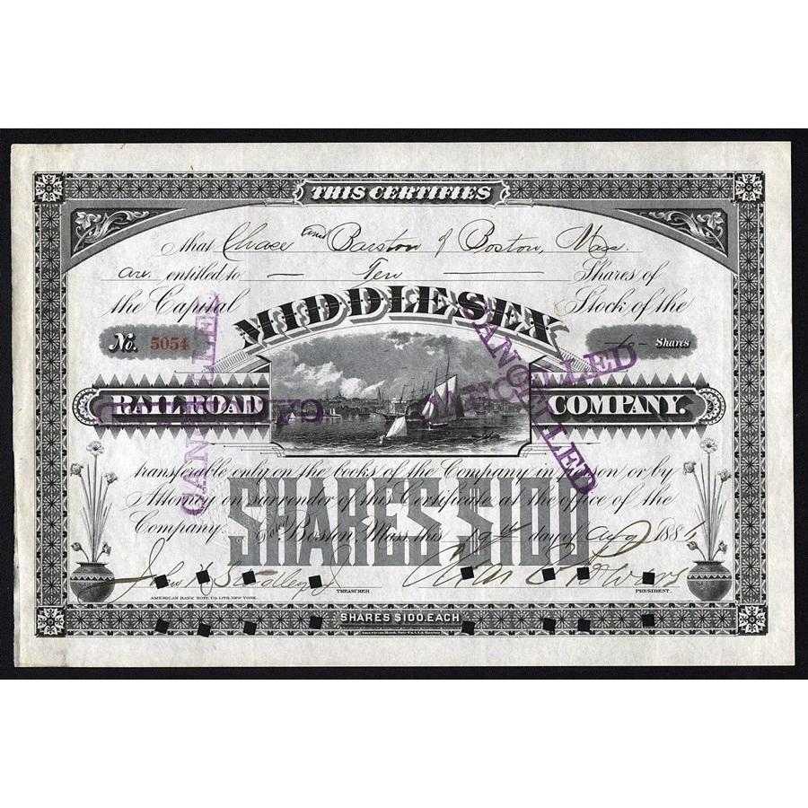 Middlesex Railroad Company Stock Certificate