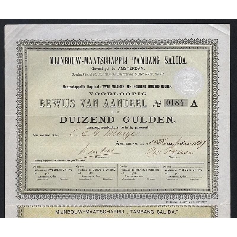 Mijnbouw-Maatschappij Tambang Salida Stock Certificate