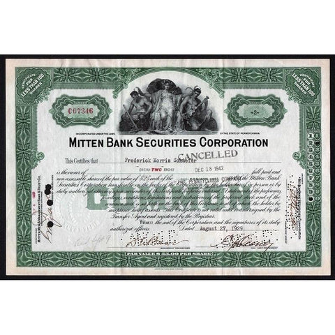 Mitten Bank Securities Corporation Stock Certificate