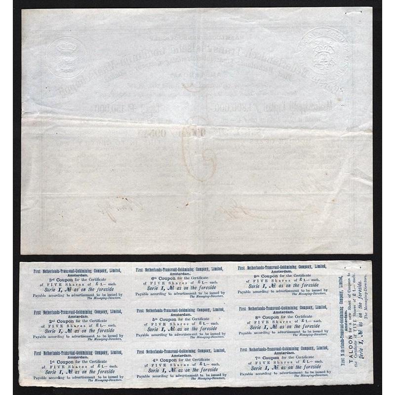 Naamlooze Vennootschap Eerste Nederlandsch-Transvaalsche Goudmijn-Maatschappij Stock Certificate