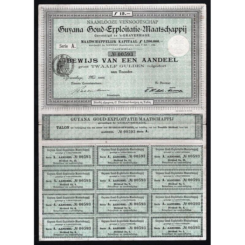 Naamlooze Vennootschap Guyana Goud Exploitatie Maatschappij Stock Certificate