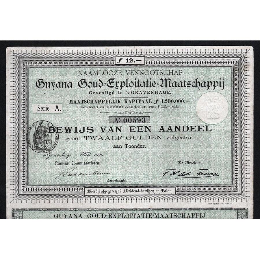 Naamlooze Vennootschap Guyana Goud Exploitatie Maatschappij Stock Certificate