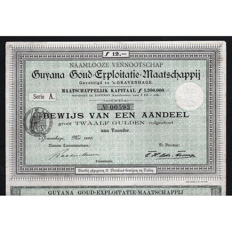 Naamlooze Vennootschap Guyana Goud Exploitatie Maatschappij Stock Certificate