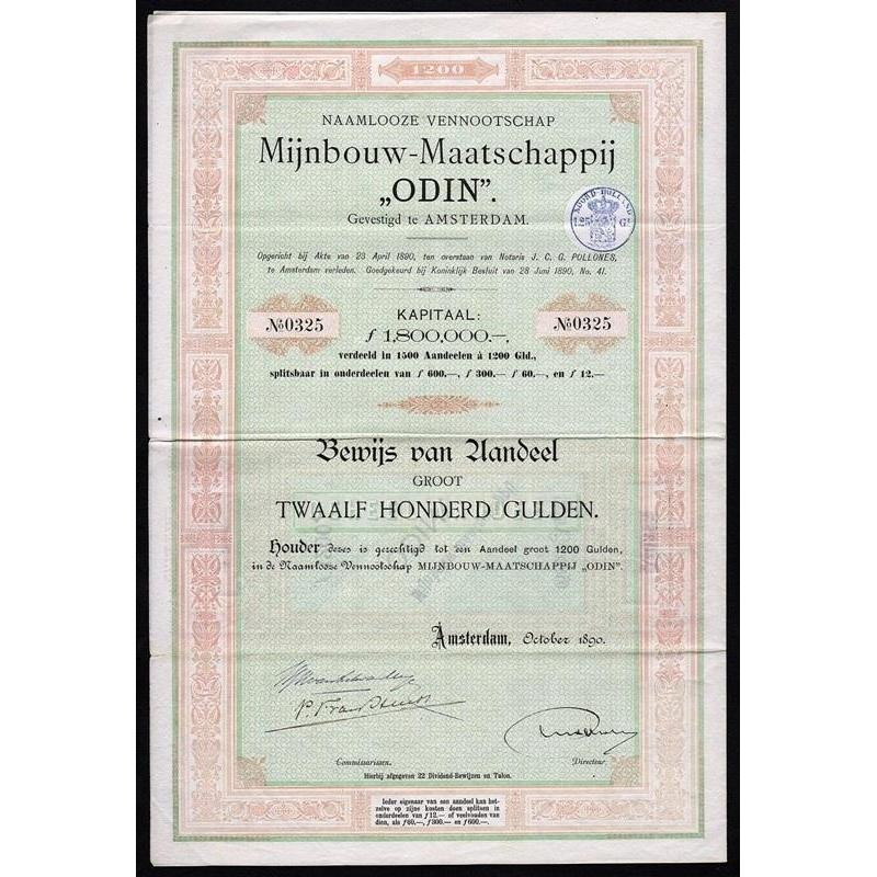 Naamlooze Vennootschap Mijnbouw-Maatschappij “Odin” Stock Certificate