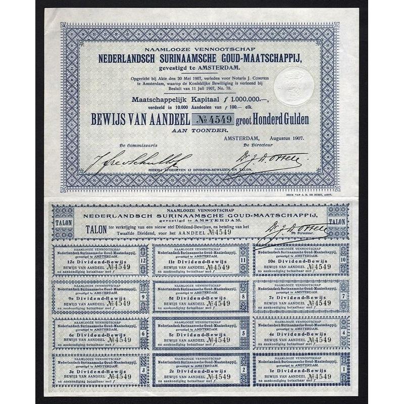 Nederlandsch Surinaamsche Goud-Maatschappij Stock Certificate