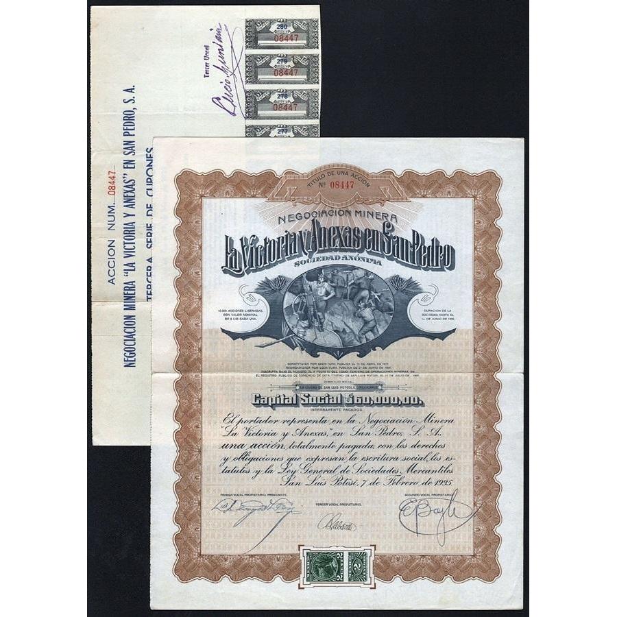 Negociacion Minera La Victoria y Anexas en San Pedro Sociedad Anonima (San Luis Potosi) Stock Certificate