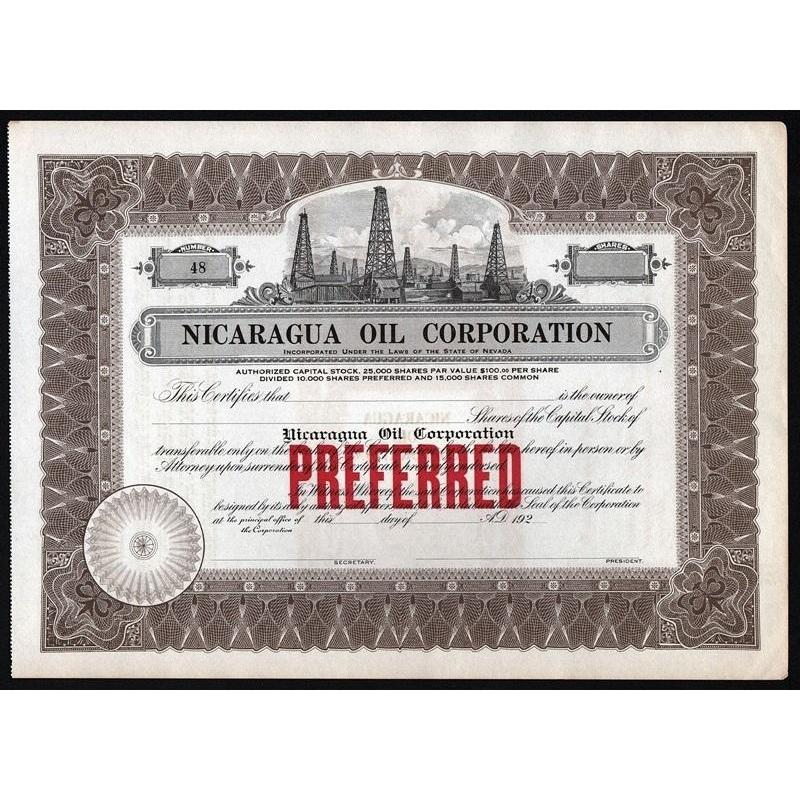 Nicaragua Oil Corporation Stock Certificate