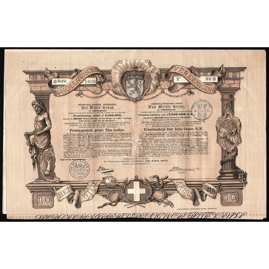 Noord-Hollandsche Vereeniging Det Witte Kruis to Amsterdam / Nordholländischer Verein Das Weisse Kreuz in Amsterdam Stock Certificate