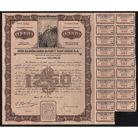Nueva Compania Minera La Cruz Y Todos Santos, S.A. Stock Certificate