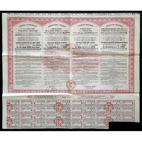 Obligations de la Dette Turque / Turkish Debt / Schuldverschreibung der türkischen Staatsschuld Stock Certificate