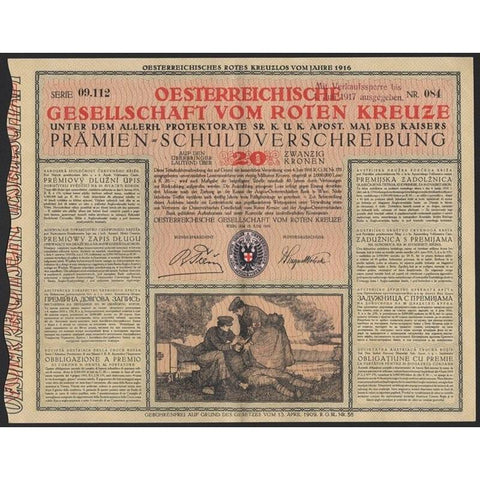 Oesterreichische Gesellschaft vom Roten Kreuze Praemien-Schuldverschreibung Stock Certificate