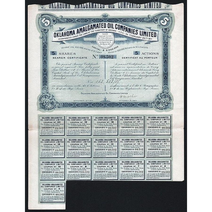 Oklahoma Amalgamated Oil Companies Limited Stock Certificate