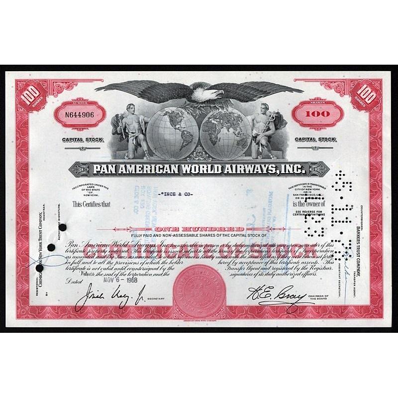 PanAm, Pan American World Airways, Inc. Stock Certificate