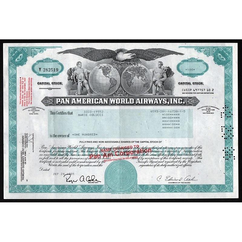 PanAm, Pan American World Airways, Inc. Stock Certificate