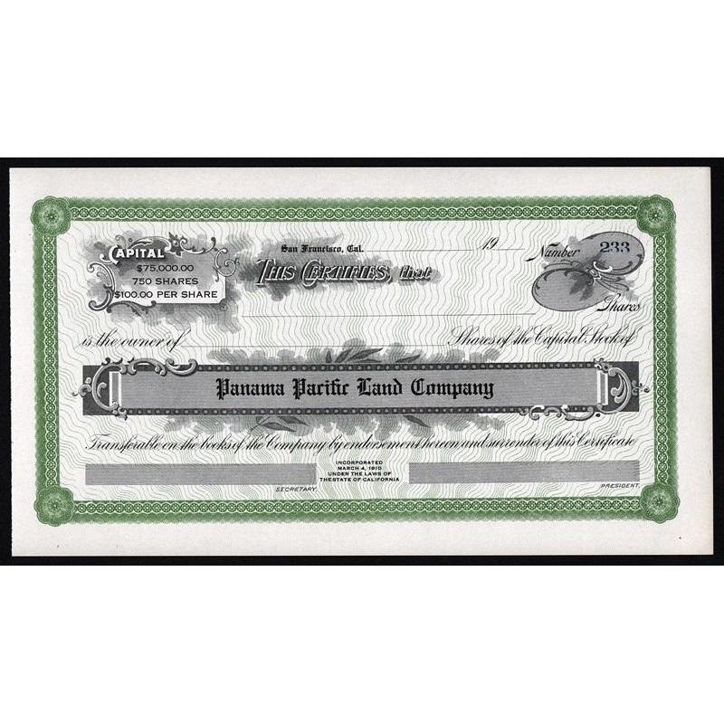 Panama Pacific Land Company Stock Certificate