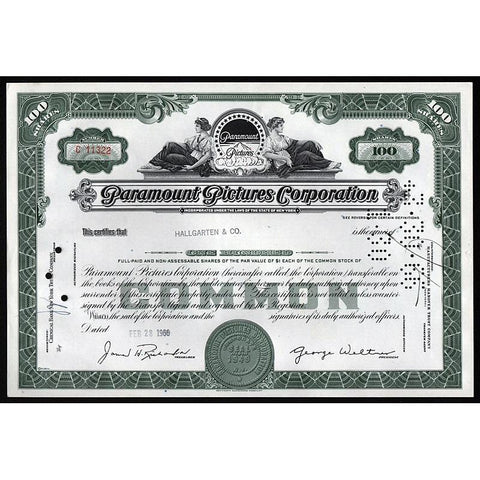 Paramount Pictures Corporation Stock Certificate