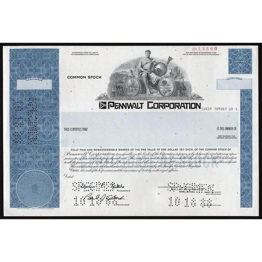 Pennwalt Corporation (Specimen) Stock Certificate