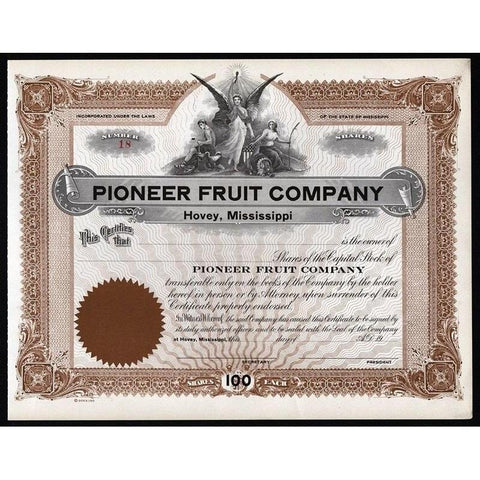 Pioneer Fruit Company (Hovey, Mississippi) Stock Certificate