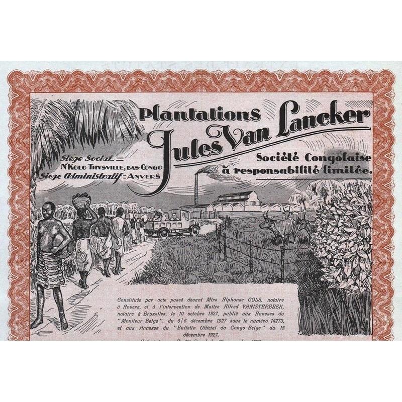 Plantations Jules Van Lancker Societe Congolaise Stock Certificate