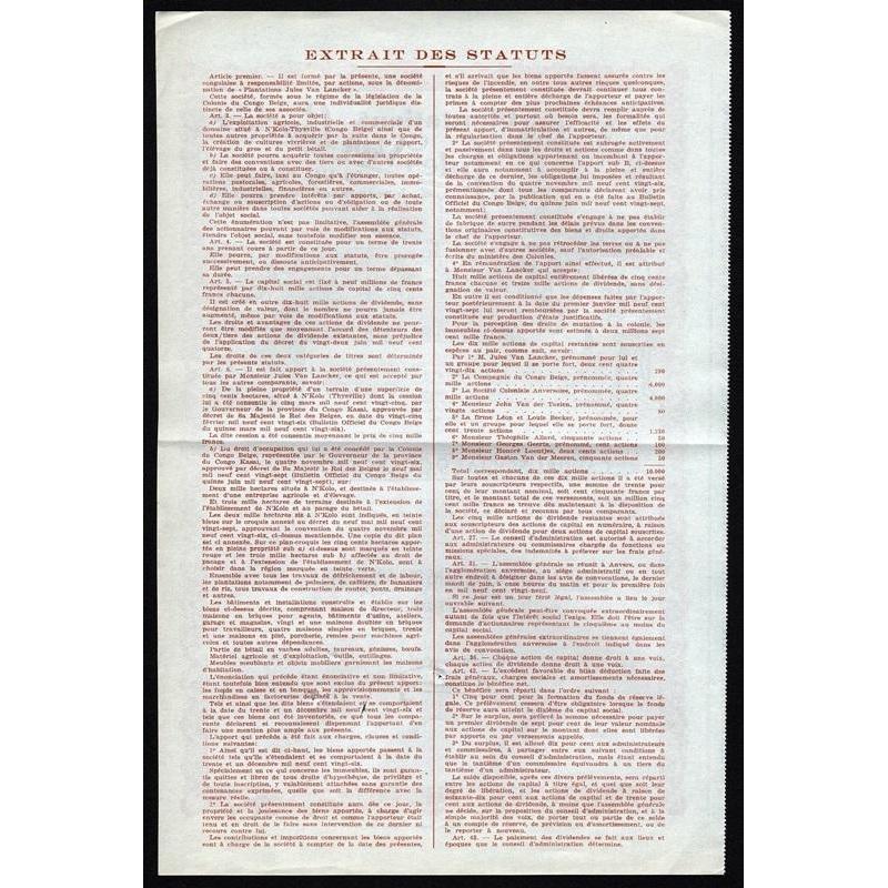 Plantations Jules Van Lancker Societe Congolaise Stock Certificate