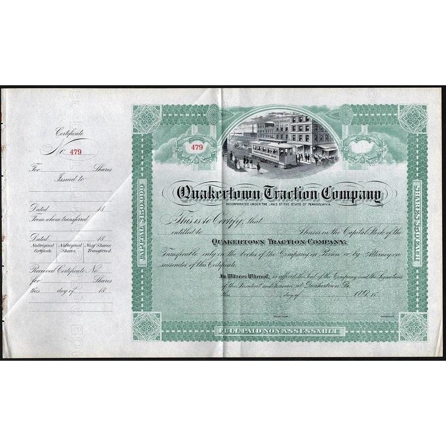 Quakertown Traction Company Stock Certificate